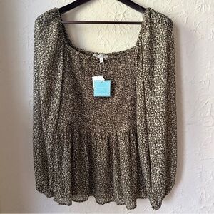 NWT Hayden Los Angeles Smocked Peasant Top Size L